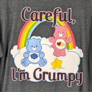 Care Bears L Graphic T Shirt Careful I’m Grumpy Rainbow Cartoon Tee Gray Retro
